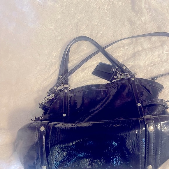 Coach Navy Blue Patent Leather Perforated Signature Audrey Andie Bag EUC - Picture 12 of 14